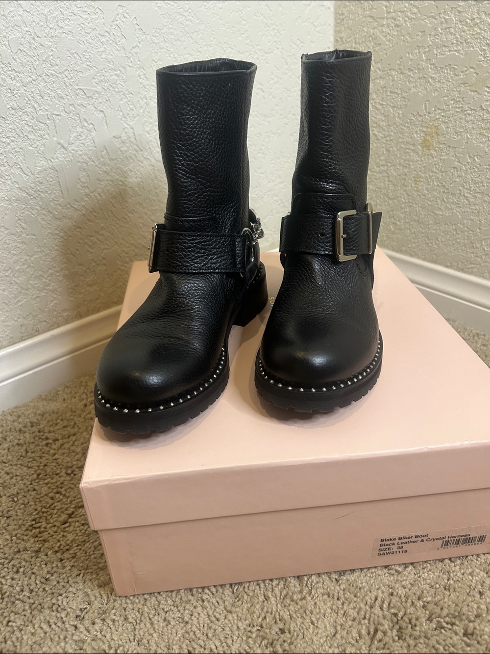 Black Leather Biker Boots - Women
